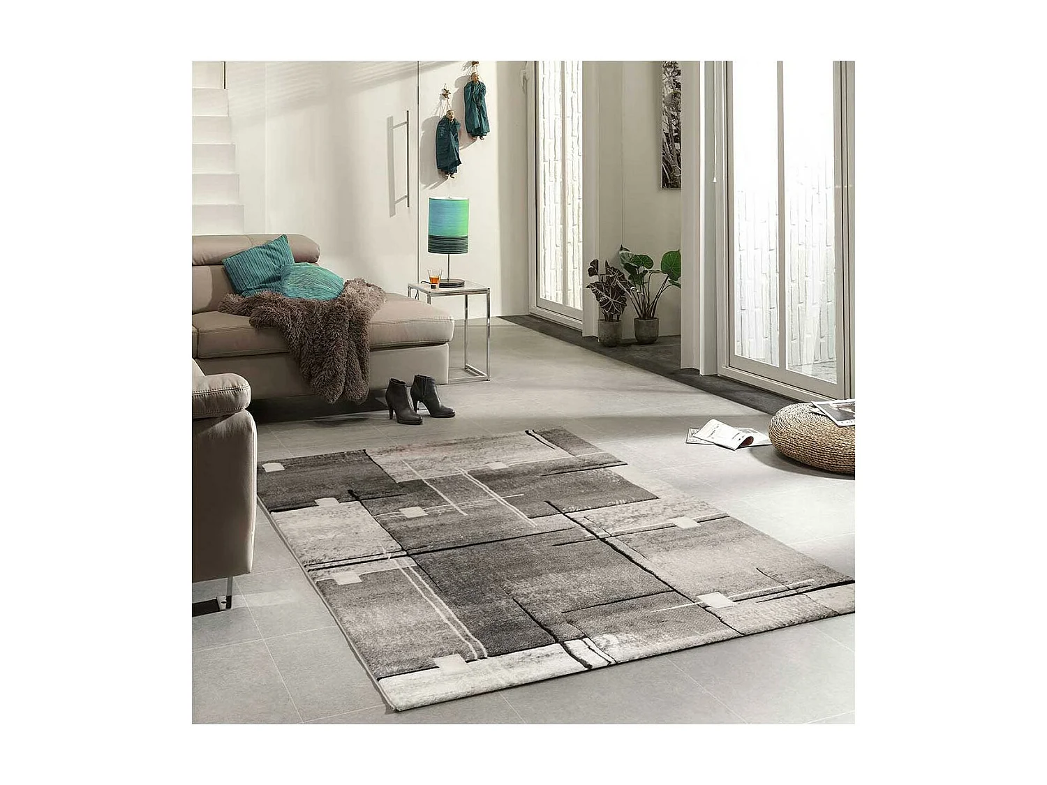 tapis chambre 80x150 tissé marron rectangle motif abstrait NOVA