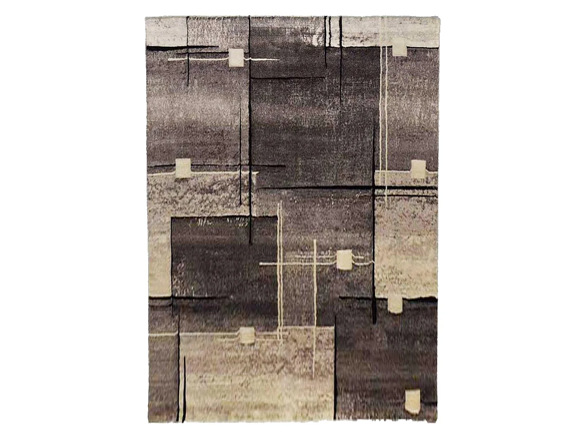 tapis chambre 80x150 tissé marron rectangle motif abstrait NOVA