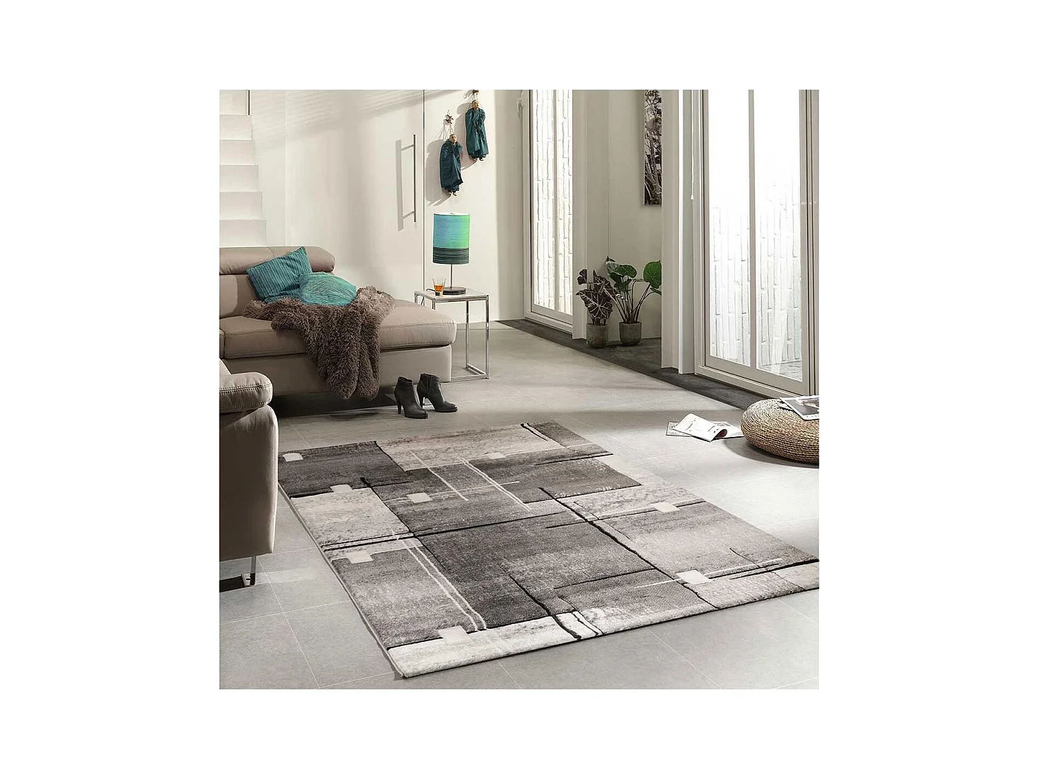 tapis chambre 80x150 tissé marron rectangle motif abstrait NOVA