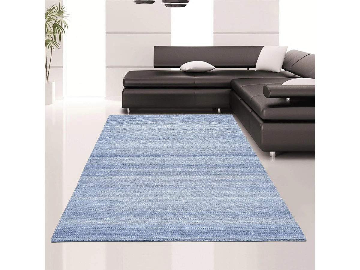 Tapis kilim 120x170 rectangle tissé bleu motif faux uni LOFODI