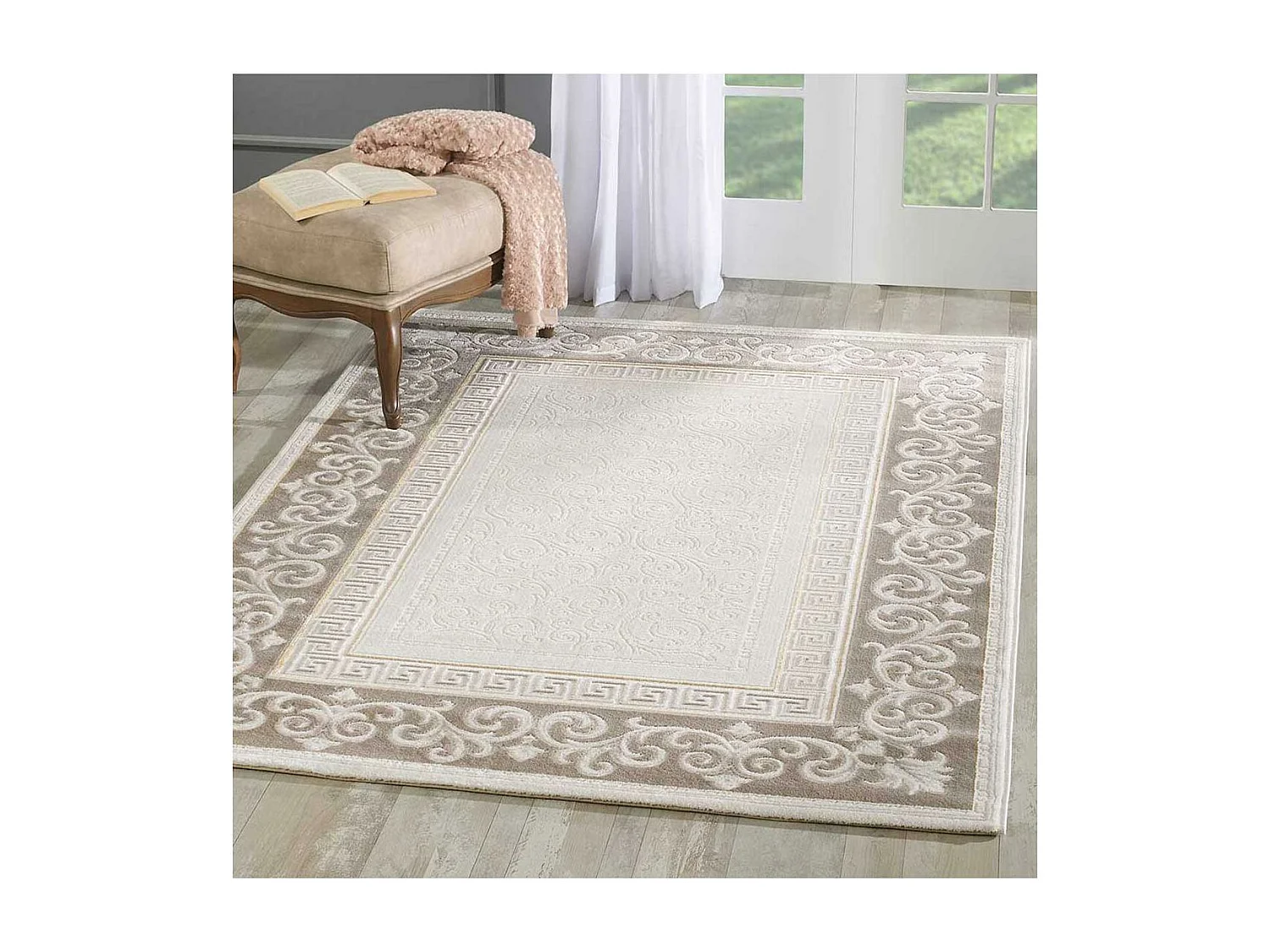 tapis salon 160x220 tissé marron et gris rectangle motif simple LYN7 ASTA