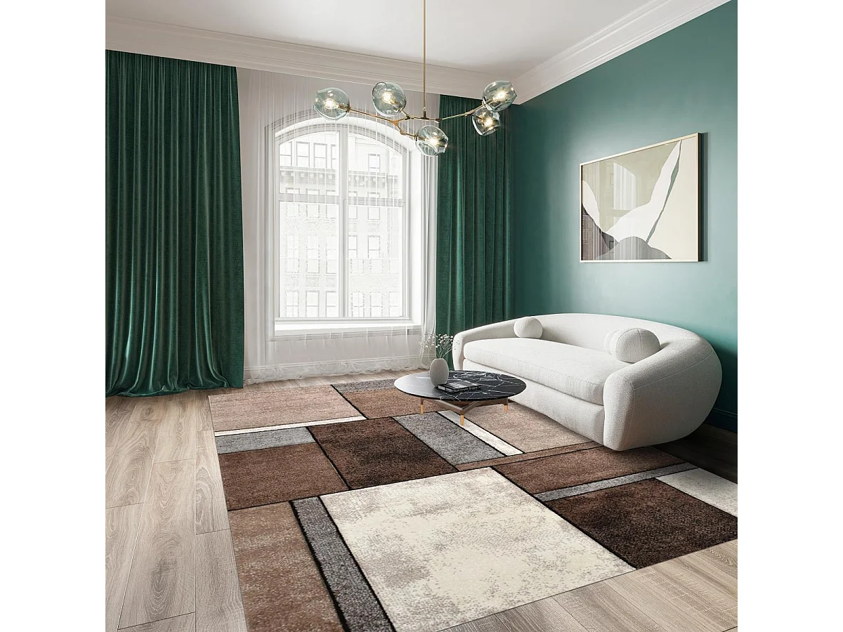 tapis salon 120x170 tissé beige rectangle motif géométrique BI 61