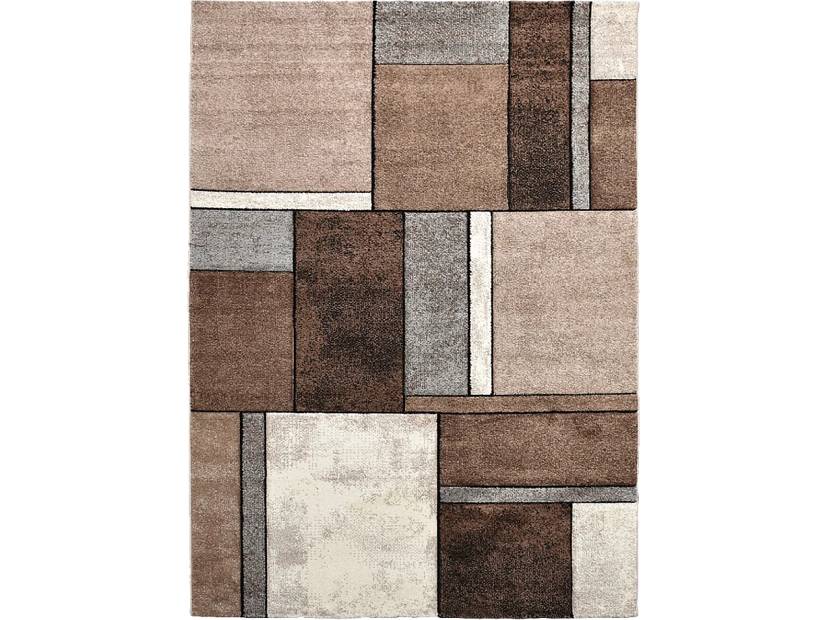 tapis salon 120x170 tissé beige rectangle motif géométrique BI 61