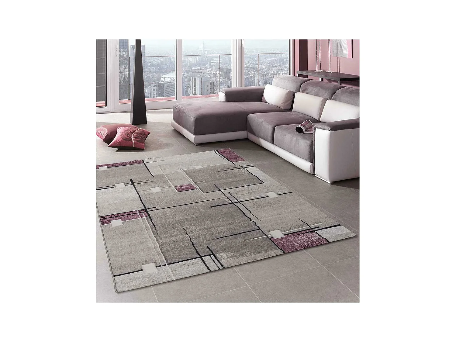 tapis chambre 60x110 tissé pourpre rectangle motif abstrait NOVA