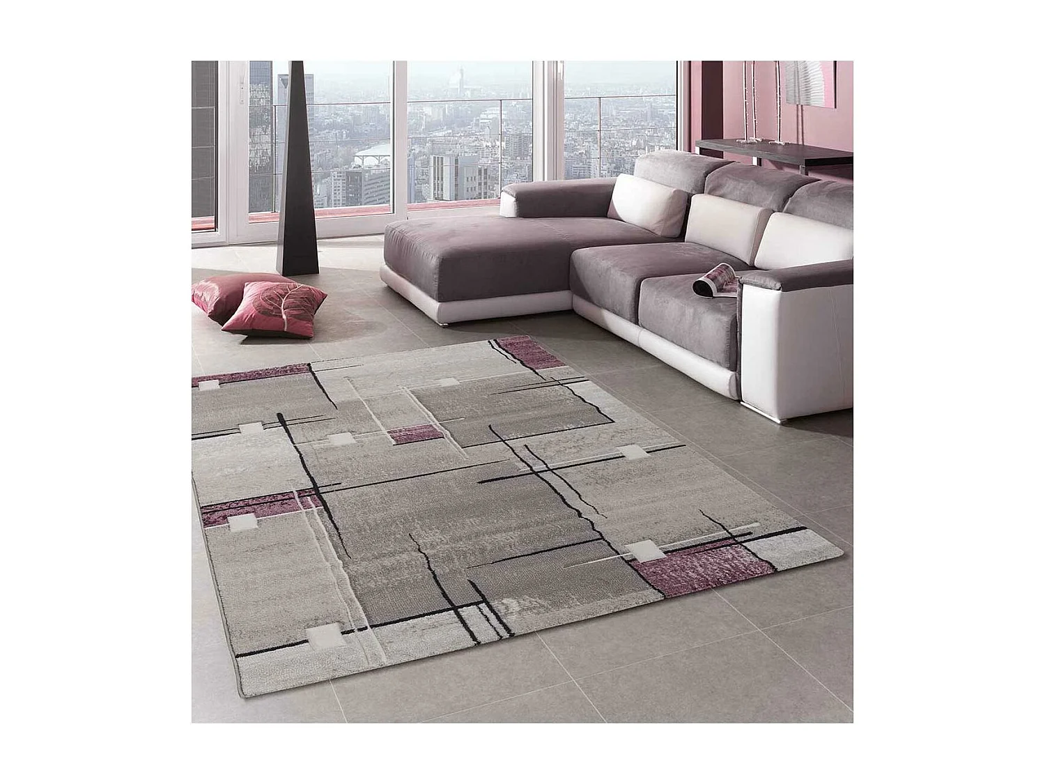 tapis chambre 60x110 tissé pourpre rectangle motif abstrait NOVA