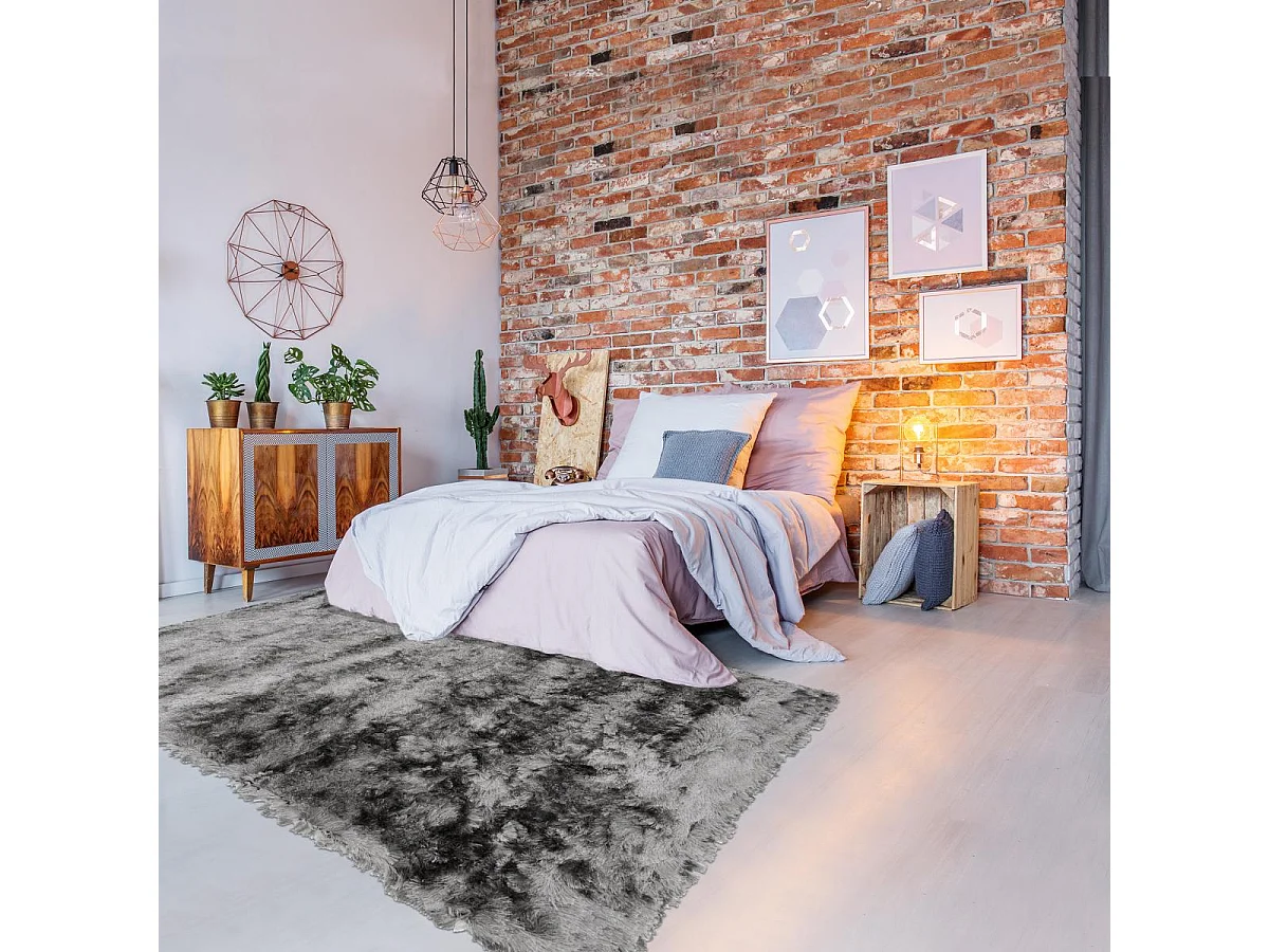 Tapis shaggy 240x340 rectangle fait main gris motif uni SG FIN