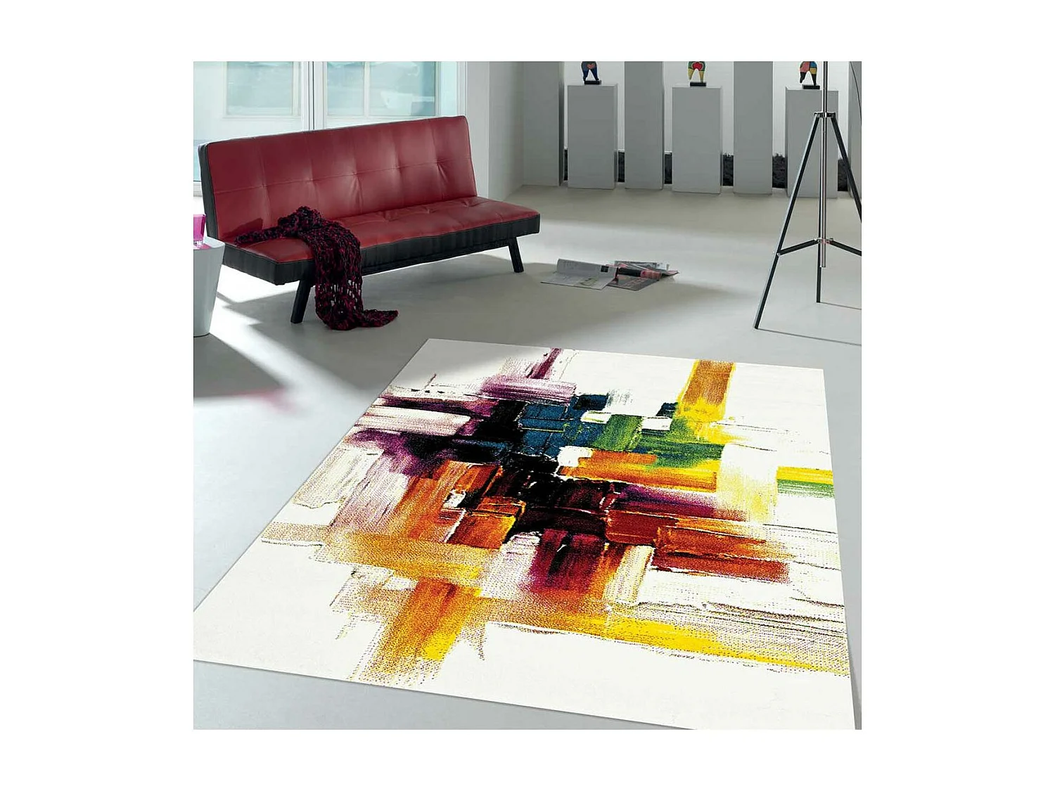 tapis salle à manger 240x340 tissé crème rectangle motif abstrait JOLIA 3