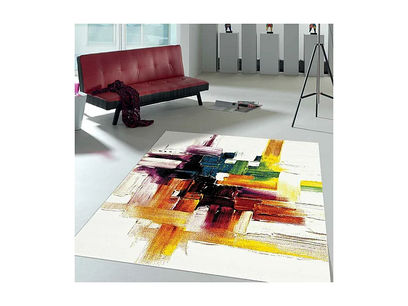 tapis salle à manger 240x340 tissé crème rectangle motif abstrait JOLIA 3