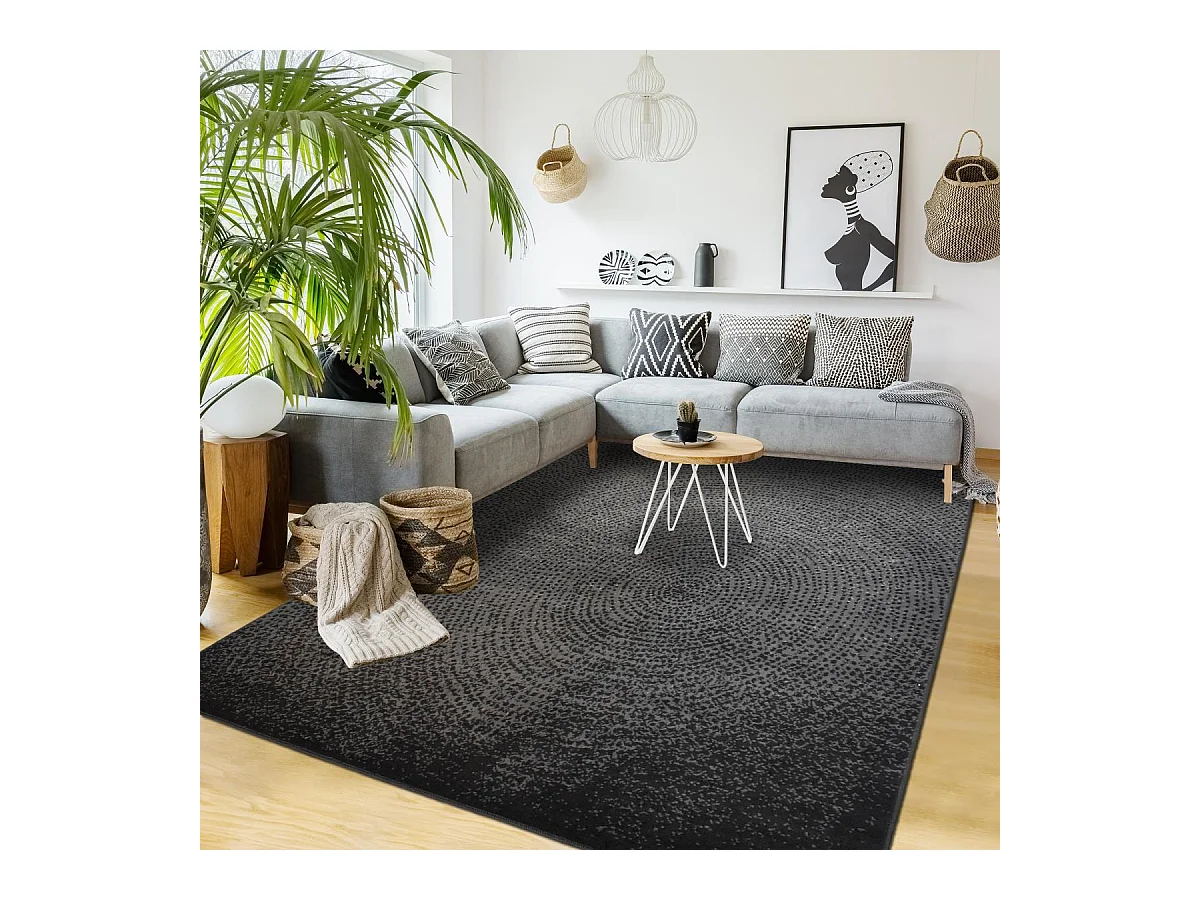 tapis salon 160x225 tissé noir et gris rectangle LYN1 EMPREINTE