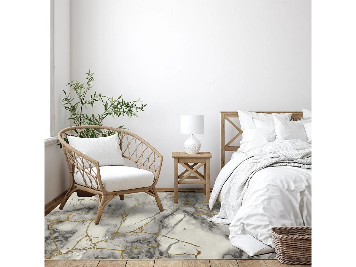 tapis couloir 80x300 tissé gris et or rectangle motif abstrait MARBAL