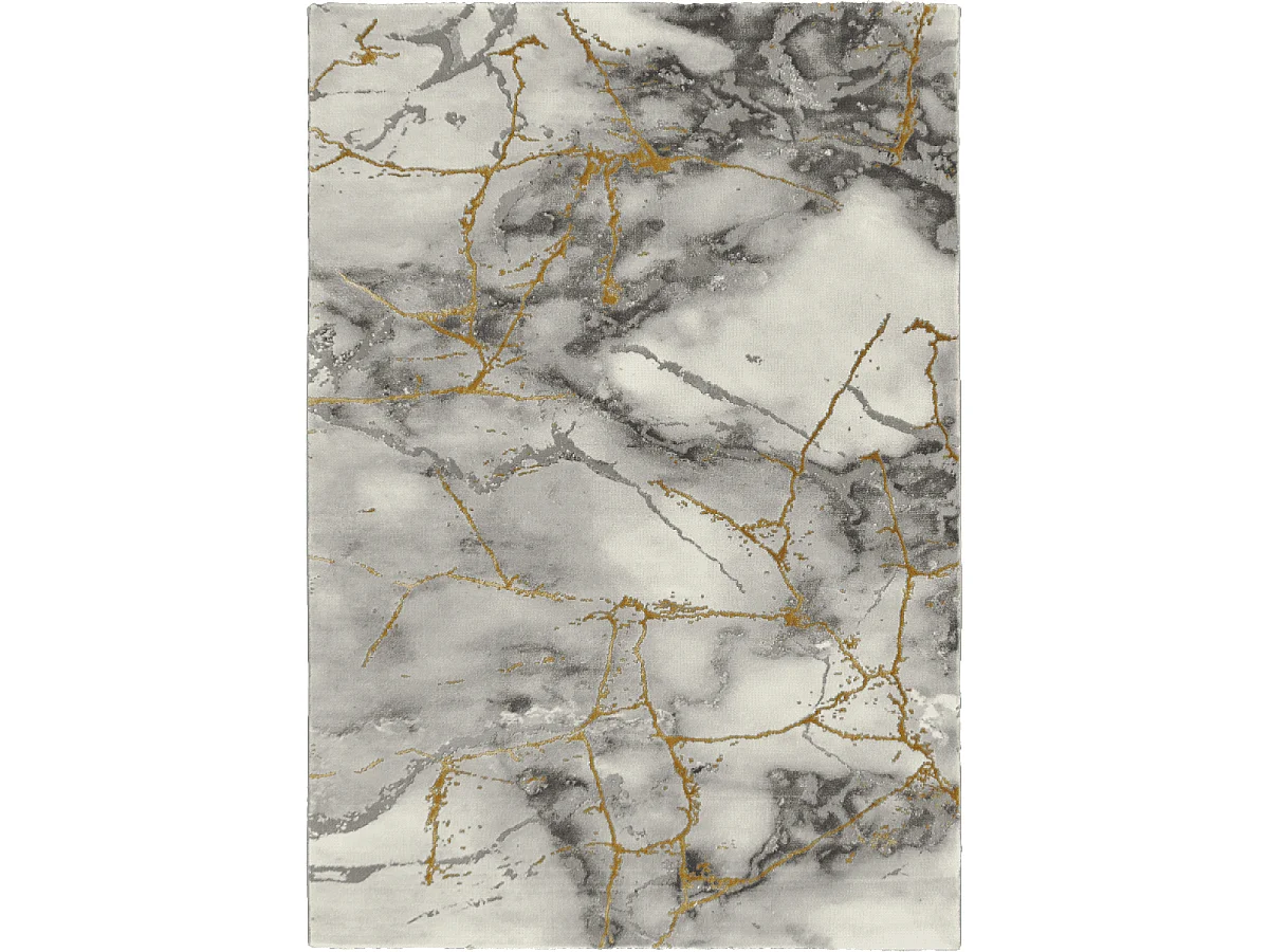 tapis couloir 80x300 tissé gris et or rectangle motif abstrait MARBAL