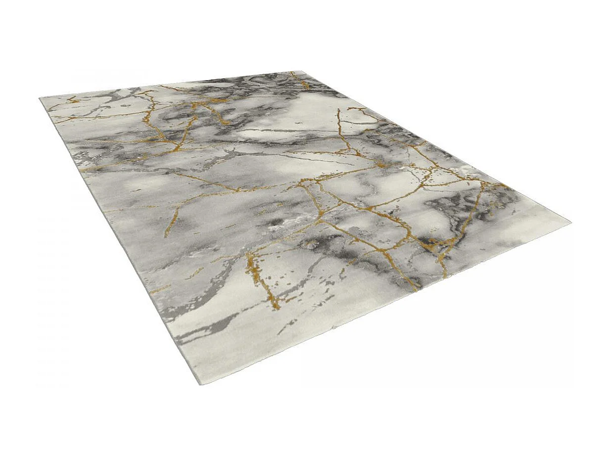 tapis couloir 80x300 tissé gris et or rectangle motif abstrait MARBAL