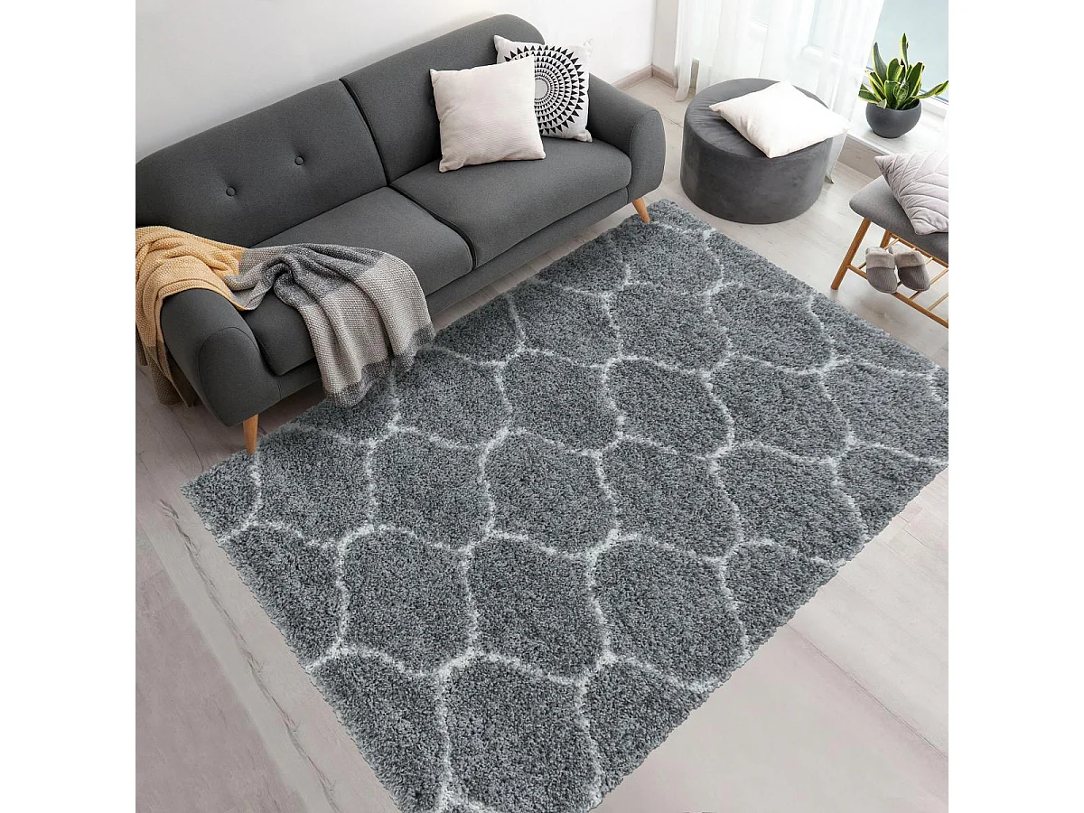 Tapis shaggy 120x170 rectangle tissé gris et crème motif scandinave SCANDINAV A