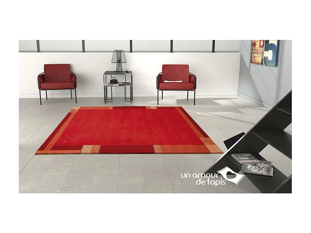 tapis chambre 90x160 fait main en laine rouge rectangle motif simple LIMANA