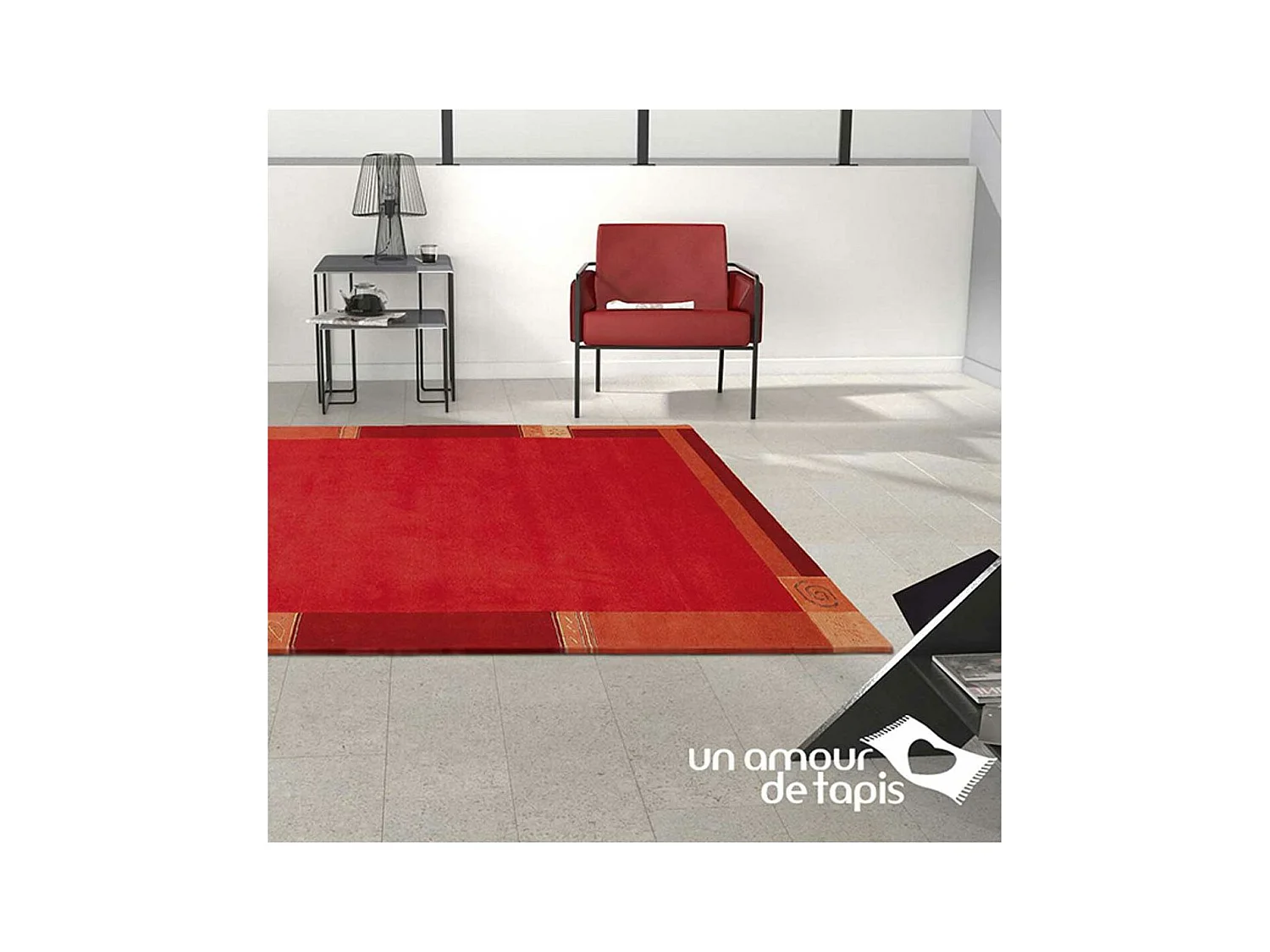 tapis chambre 90x160 fait main en laine rouge rectangle motif simple LIMANA