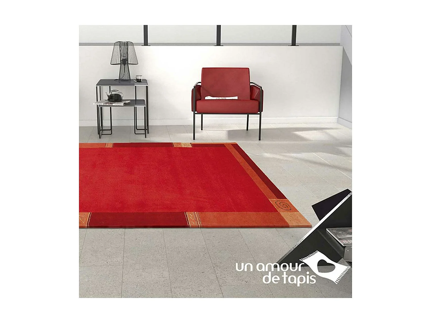 tapis chambre 90x160 fait main en laine rouge rectangle motif simple LIMANA