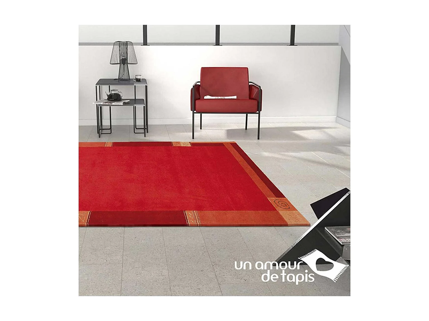 tapis chambre 90x160 fait main en laine rouge rectangle motif simple LIMANA