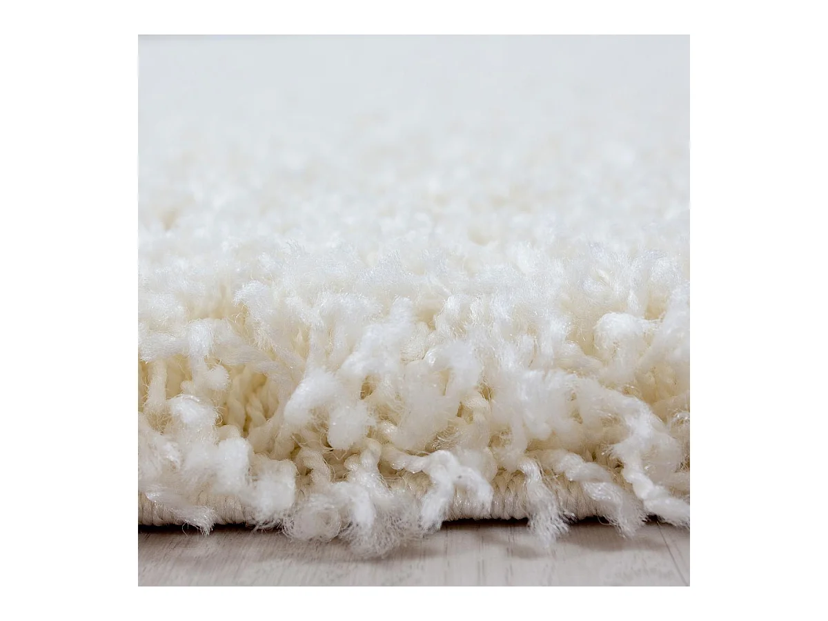 Tapis poils longs shaggy Ø120cm rond tissé crème motif uni UNI L