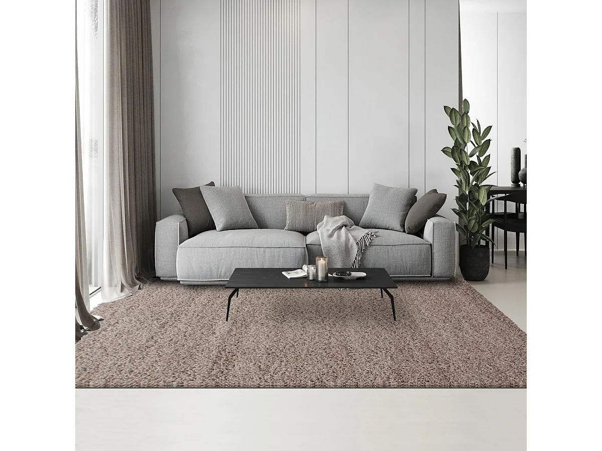 Tapis poils longs shaggy 120x170 rectangle tissé beige motif uni UNI L