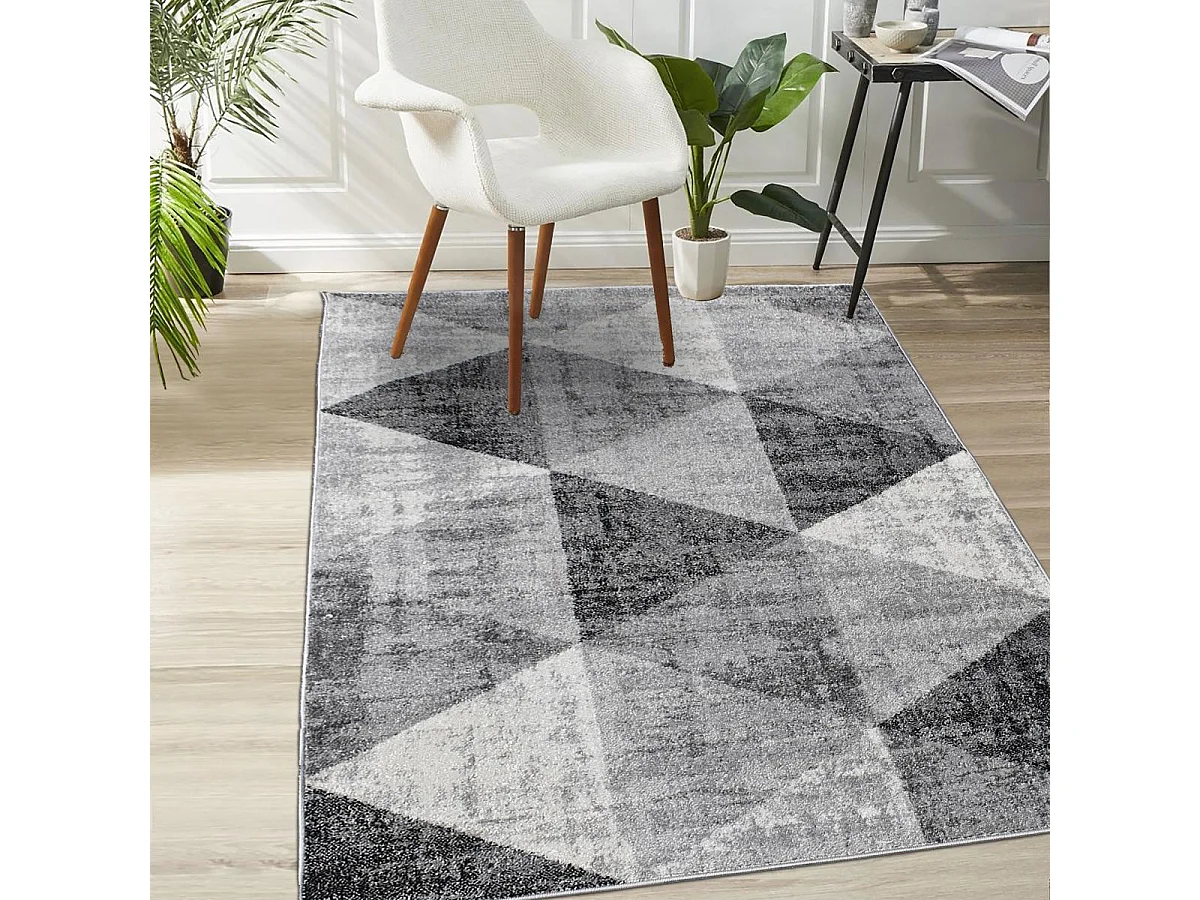 tapis salon 200x280 tissé gris et crème rectangle motif géométrique SOLTAM
