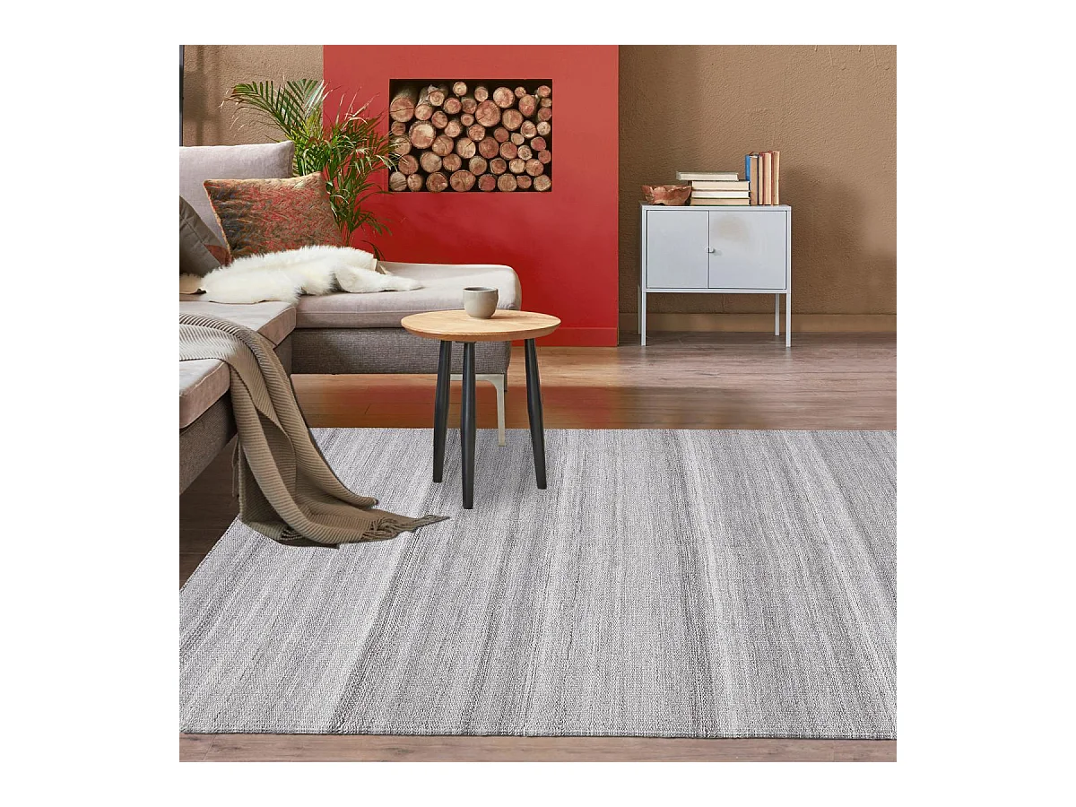 Tapis kilim 120x170 rectangle tissé gris clair motif faux uni LOFODI