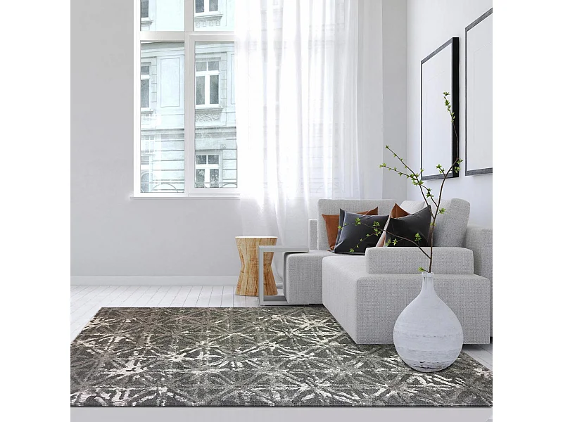 tapis salon 120x170 tissé gris et crème rectangle motif scandinave VINTAVE