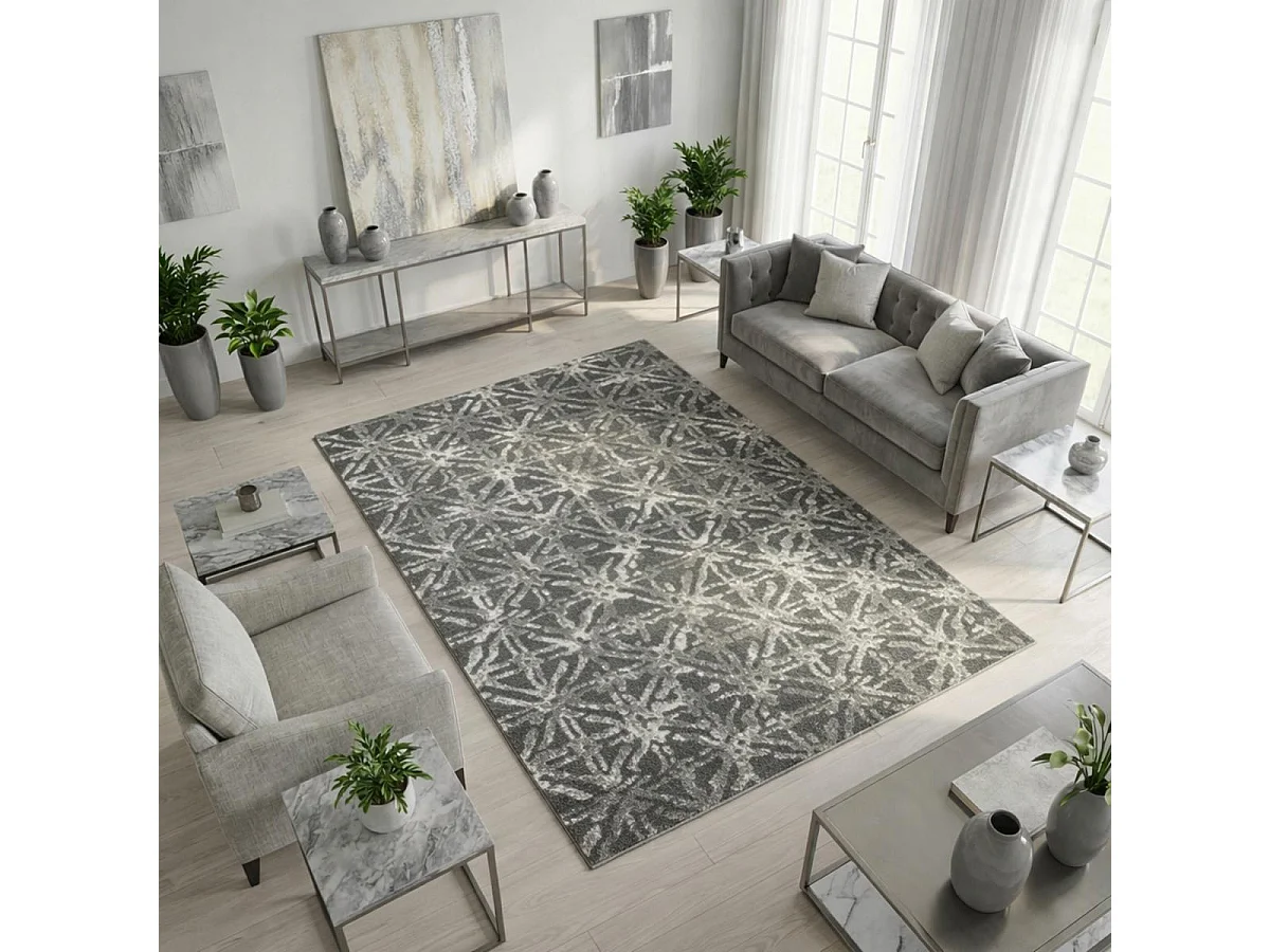 tappeto da soggiorno 120x170 tessuto rettangolare grigio e crema modello scandinavo VINTAVE