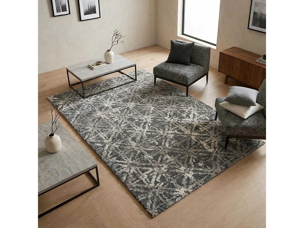 tappeto da soggiorno 120x170 tessuto rettangolare grigio e crema modello scandinavo VINTAVE