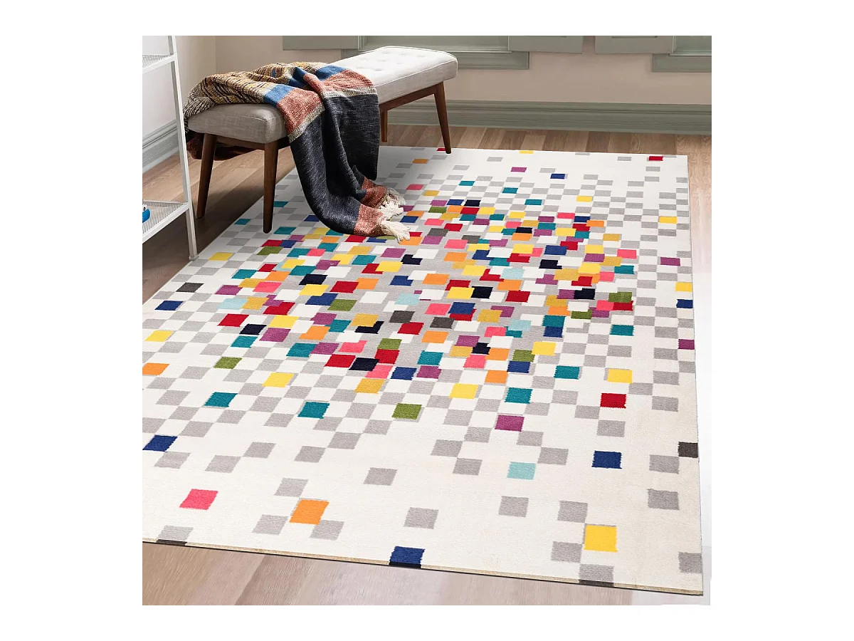 tapis chambre 60x110 tissé crème rectangle motif géométrique EFFACT