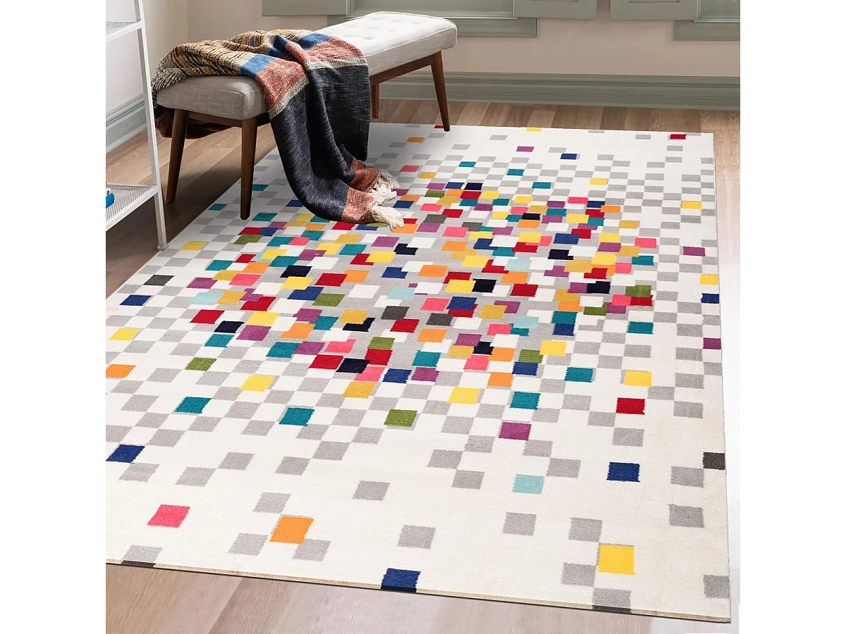 tapis chambre 60x110 tissé crème rectangle motif géométrique EFFACT