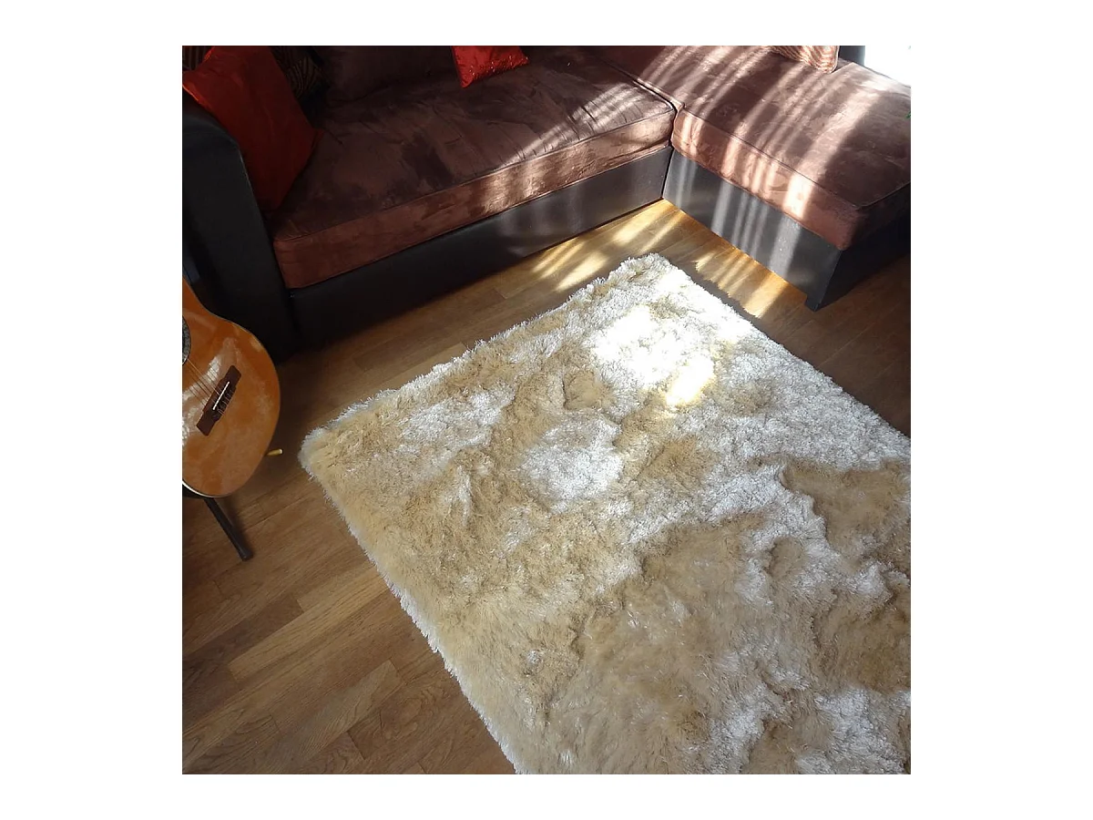 Tapis shaggy 80x140 rectangle fait main beige motif uni SG FIN