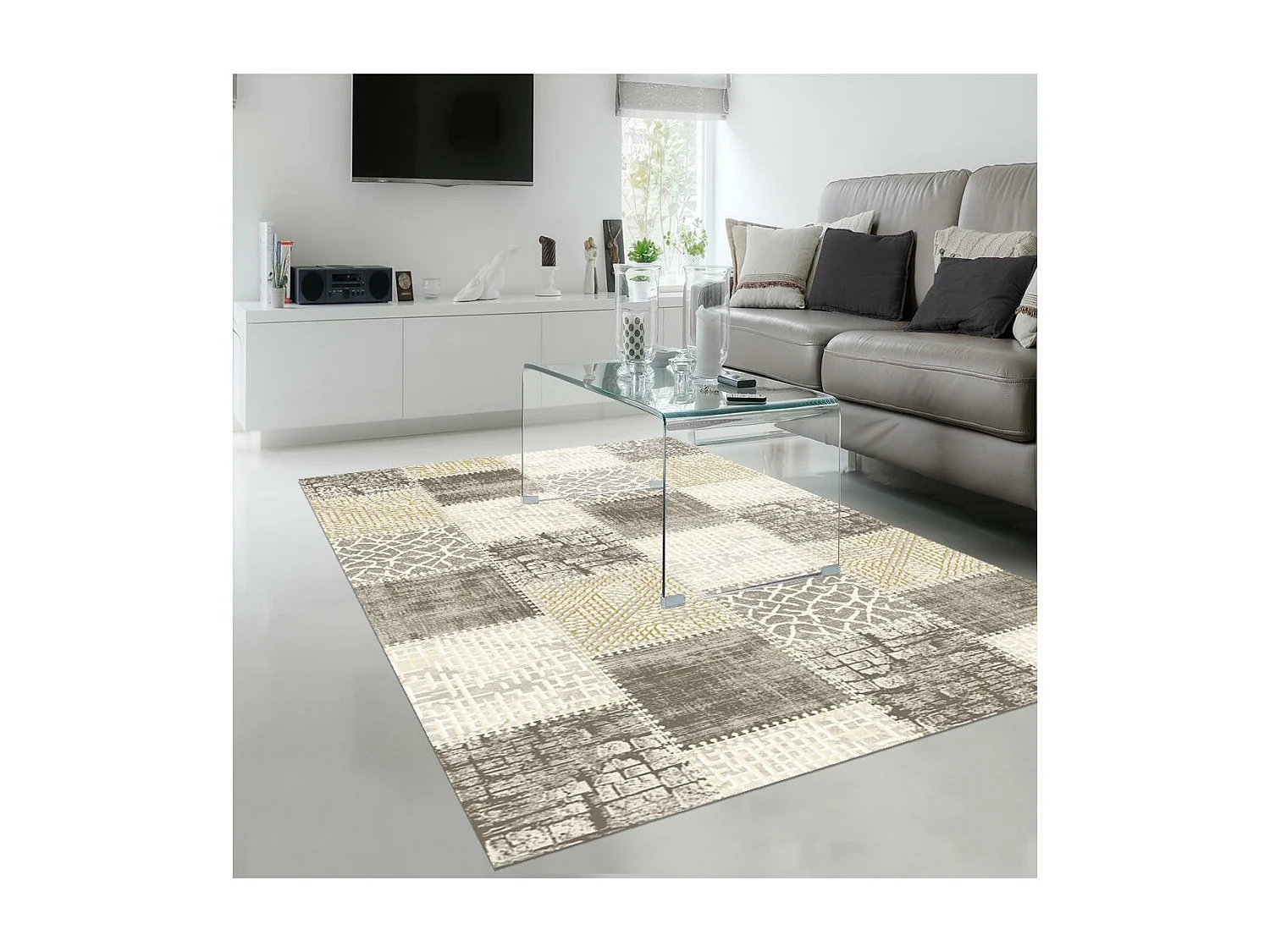tapis salle à manger 200x280 tissé marron et beige rectangle motif géométrique