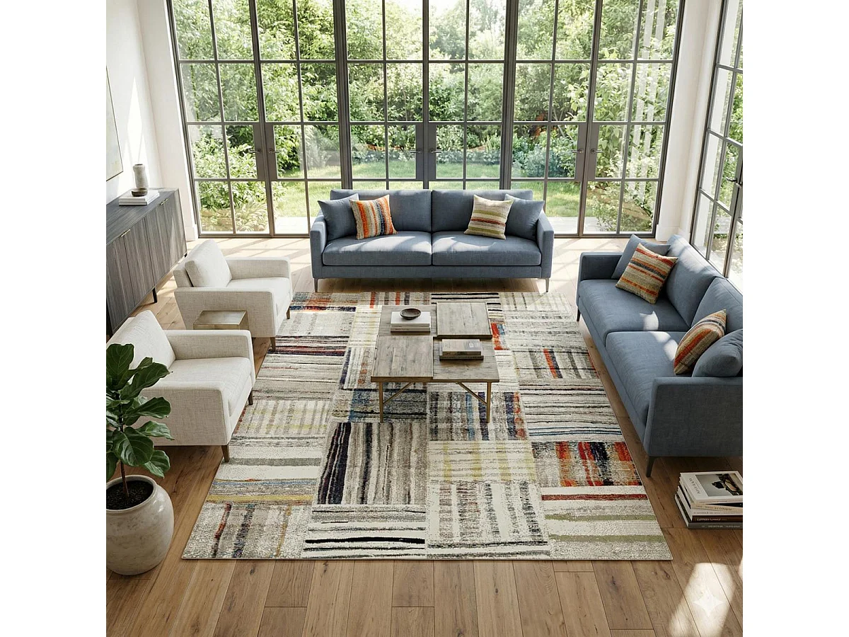 Tapis berbère carré 160X160 tissé motifs tribaux LYN8 MARO beige