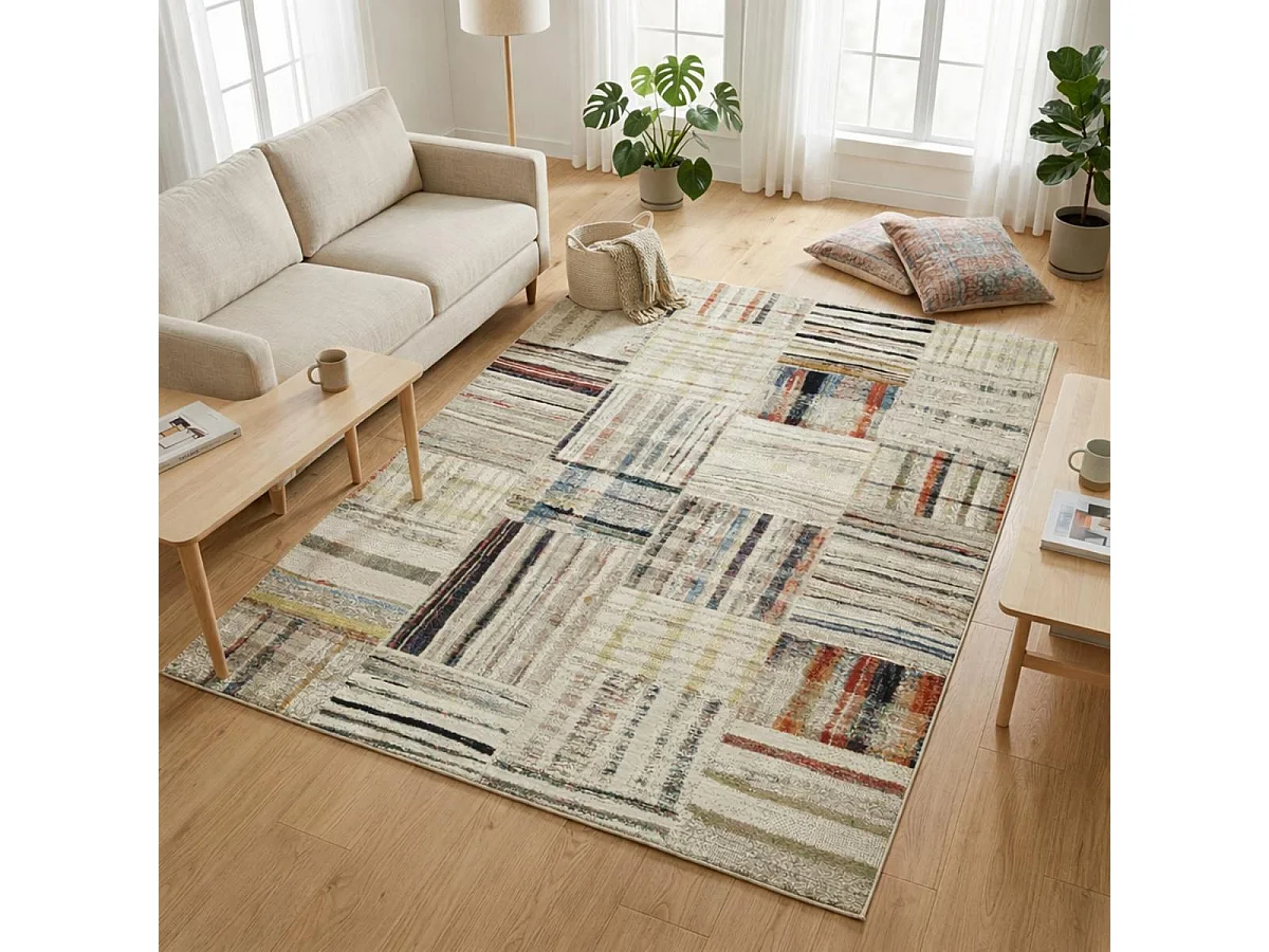 Tapis berbère carré 160X160 tissé motifs tribaux LYN8 MARO beige