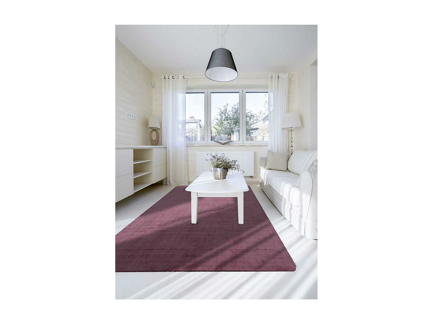 tapis chambre Ø100cm fait main rose rond motif uni NEO UNI