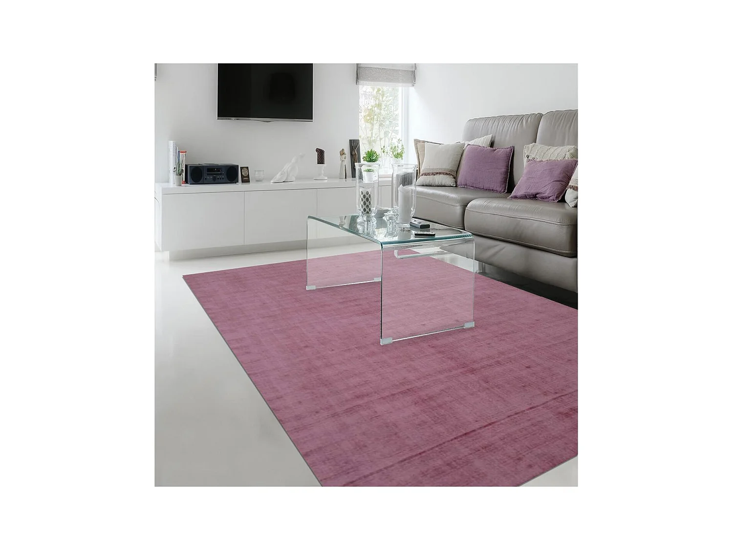 tapis chambre Ø100cm fait main rose rond motif uni NEO UNI