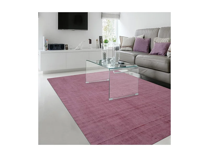 tapis chambre Ø100cm fait main rose rond motif uni NEO UNI