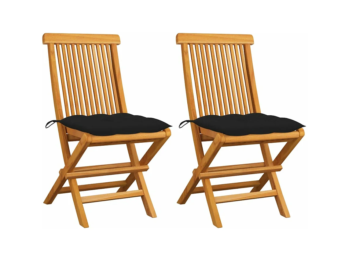 Chaises de jardin avec coussins noir 2 pièces Bois de teck massif