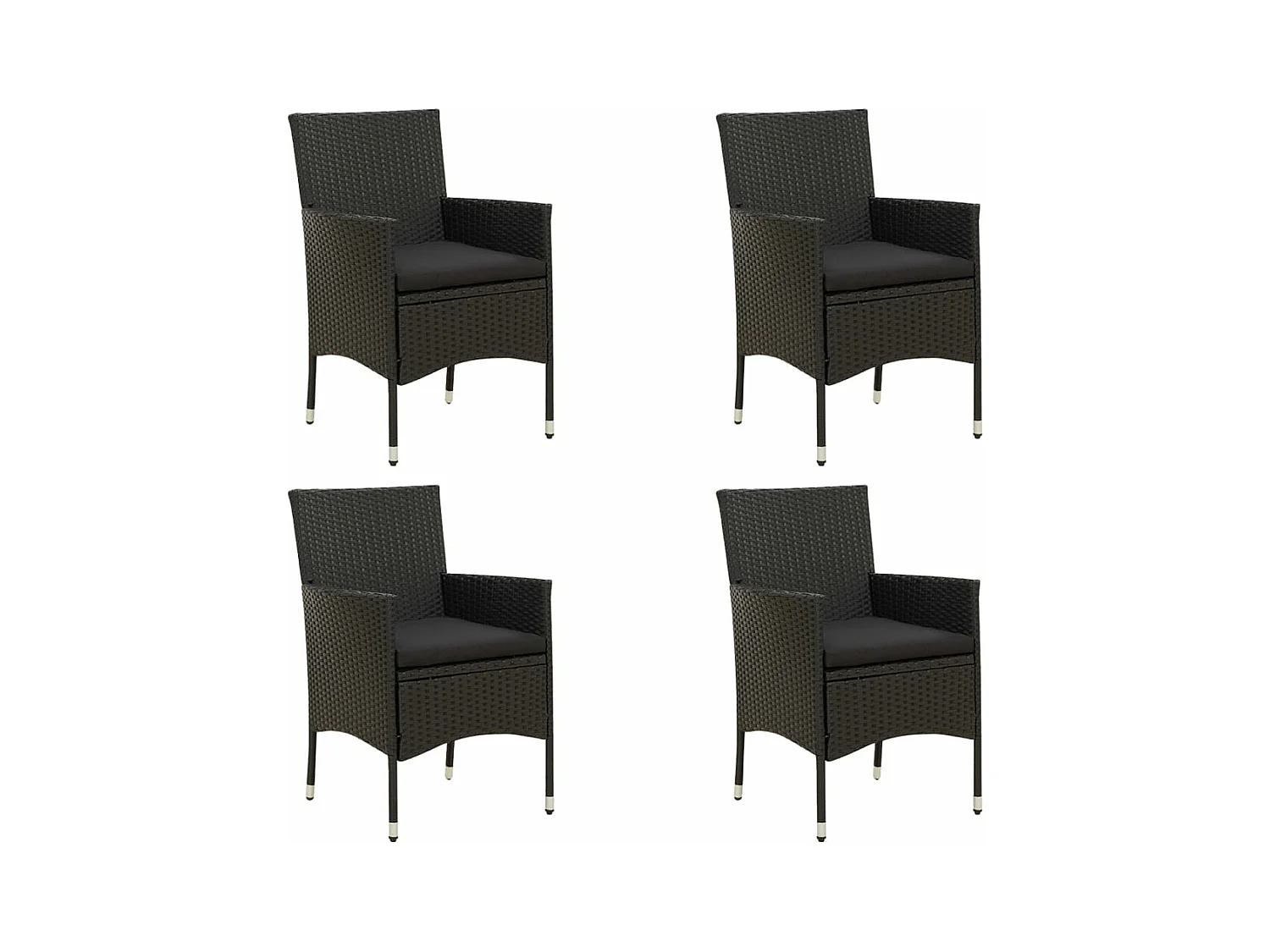 Chaises de jardin avec coussins 4 pièces Résine tressée Noir