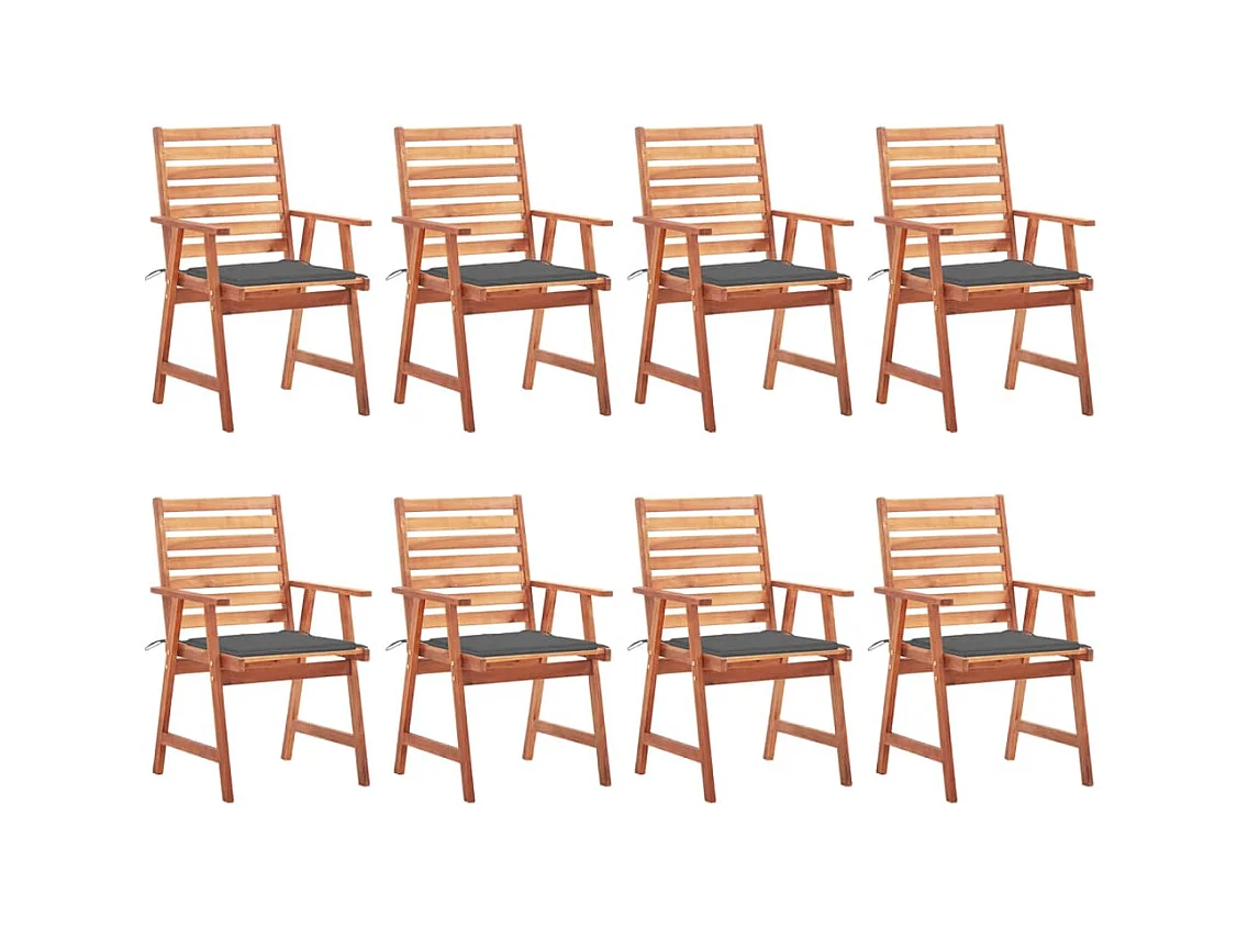 Chaises à dîner d'extérieur 8 pièces avec coussins Acacia massif