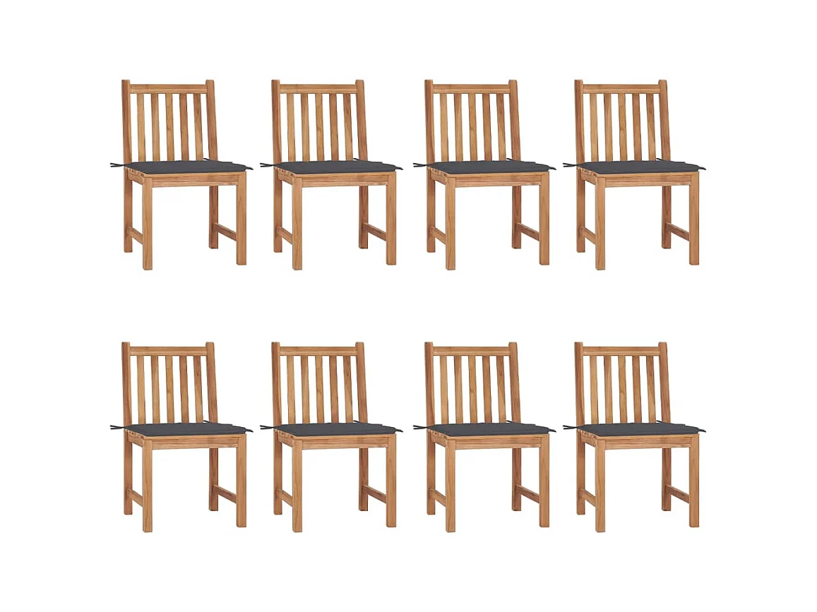 Chaises de jardin 8 pièces avec coussins Bois de teck massif