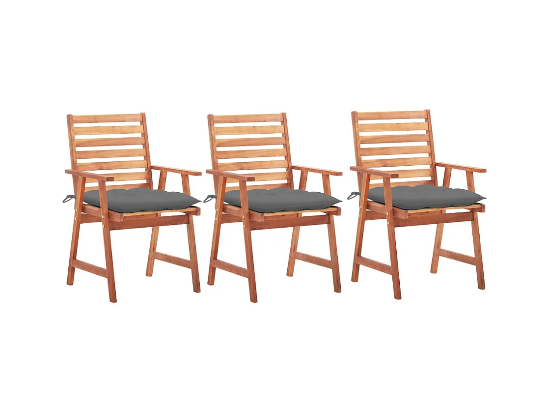 Chaises à dîner d'extérieur 3 pièces avec coussins Acacia massif
