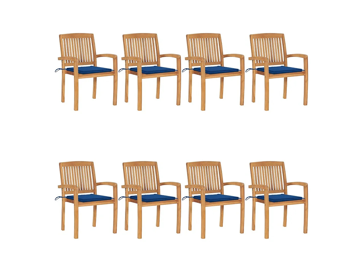 Chaises de jardin empilables avec coussins 8 pièces Teck solide