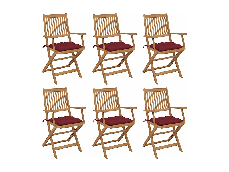 Chaises pliables de jardin 6 pièces avec coussins Bois d'acacia