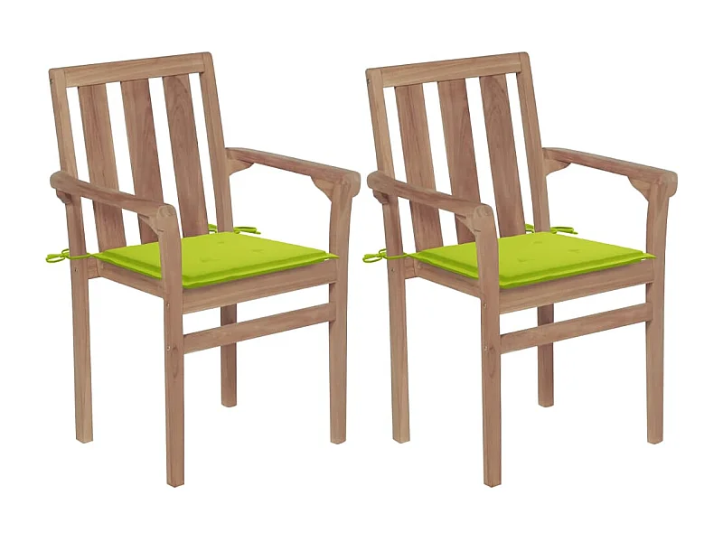 Chaises de jardin 2 pièces avec coussins vert vif Bois de teck