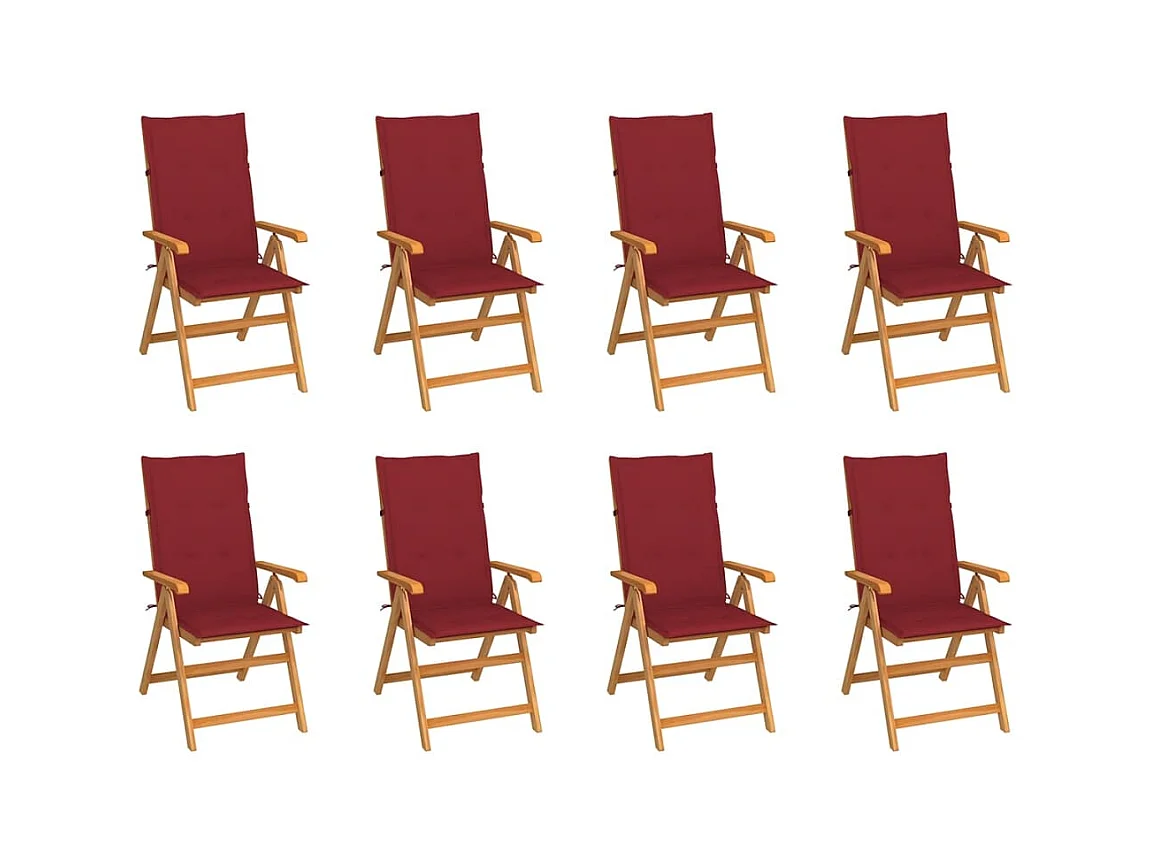 Chaises inclinables de jardin avec coussins 8 pièces Teck solide