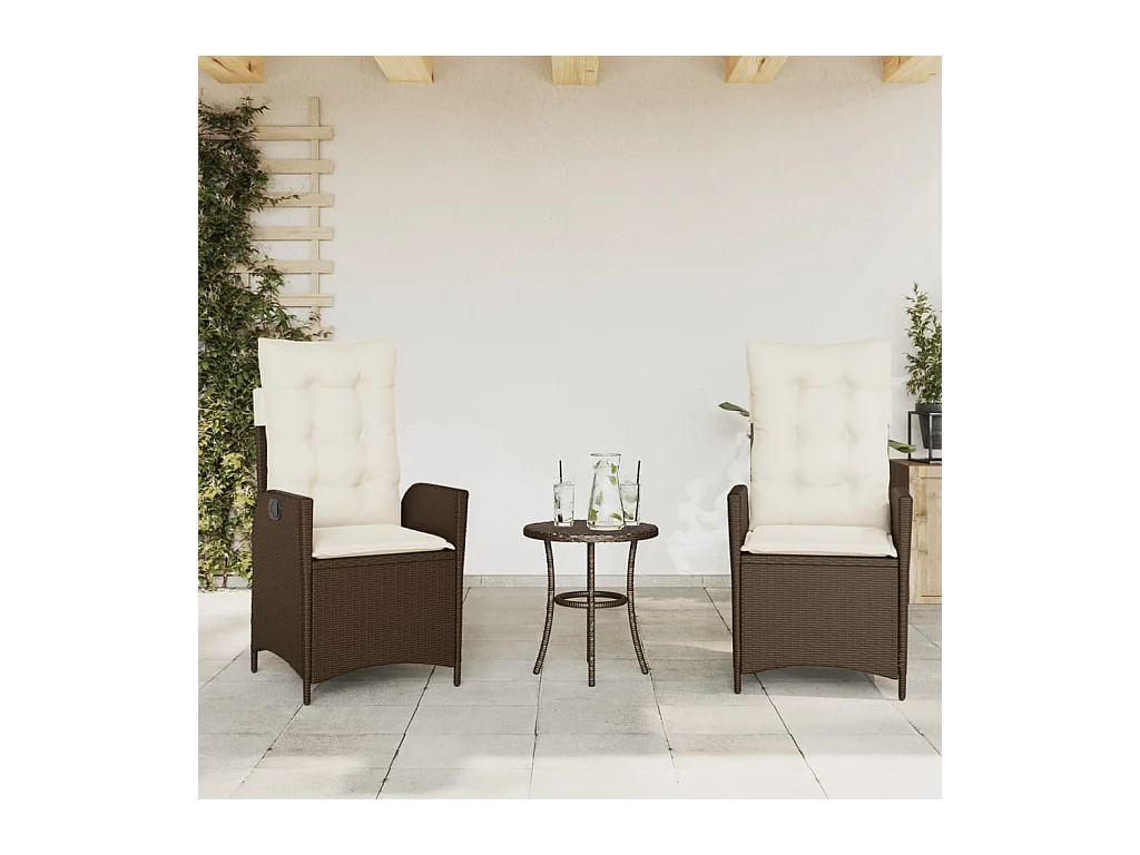 Sillones reclinables jardín con cojines marrones 2 unidades ratán PE