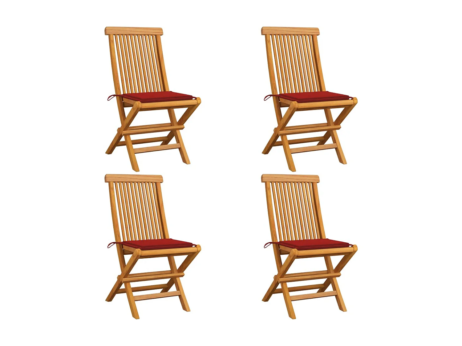 Chaises de jardin avec coussins rouge 4 pièces Bois de teck massif