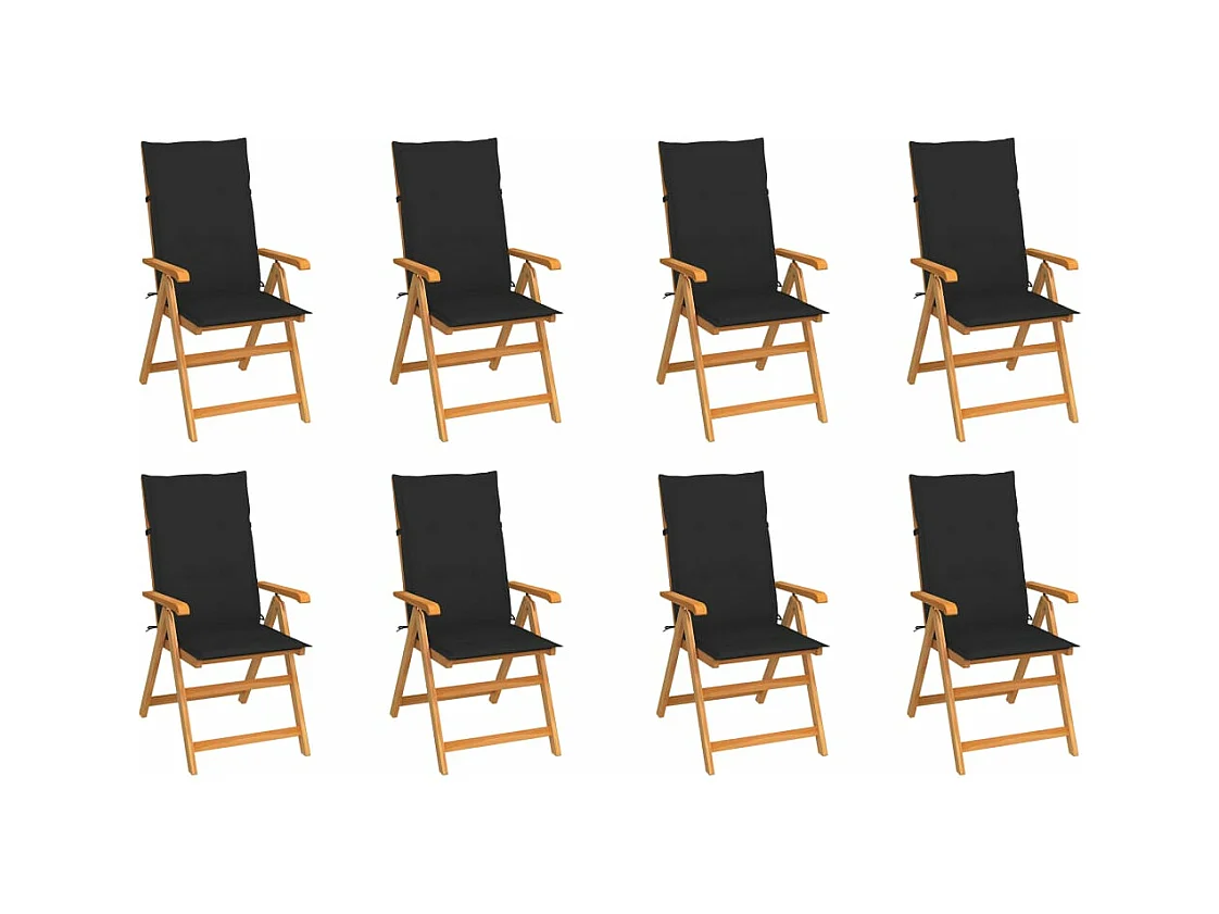 Chaises inclinables de jardin avec coussins 8 pièces Teck solide