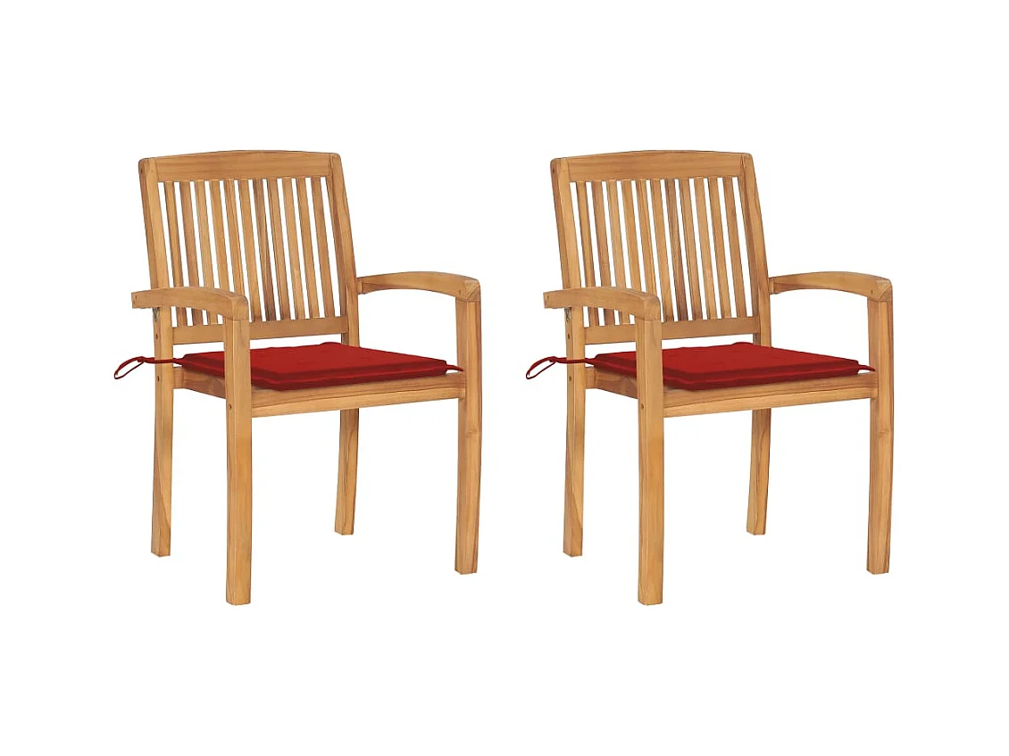 Chaises de jardin 2 pièces avec coussins rouge Bois de teck massif